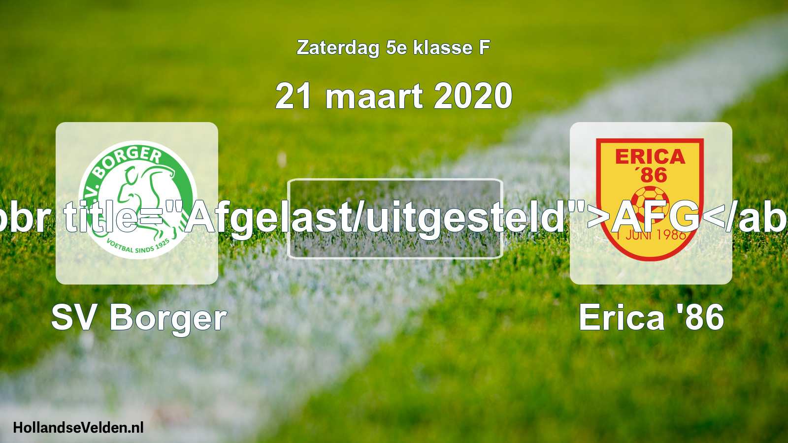 Scheduled Match: SV Borger - Erica '86 (21 March 2020)
