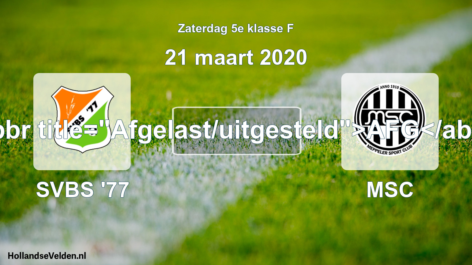Scheduled Match: SVBS '77 - MSC (21 March 2020)