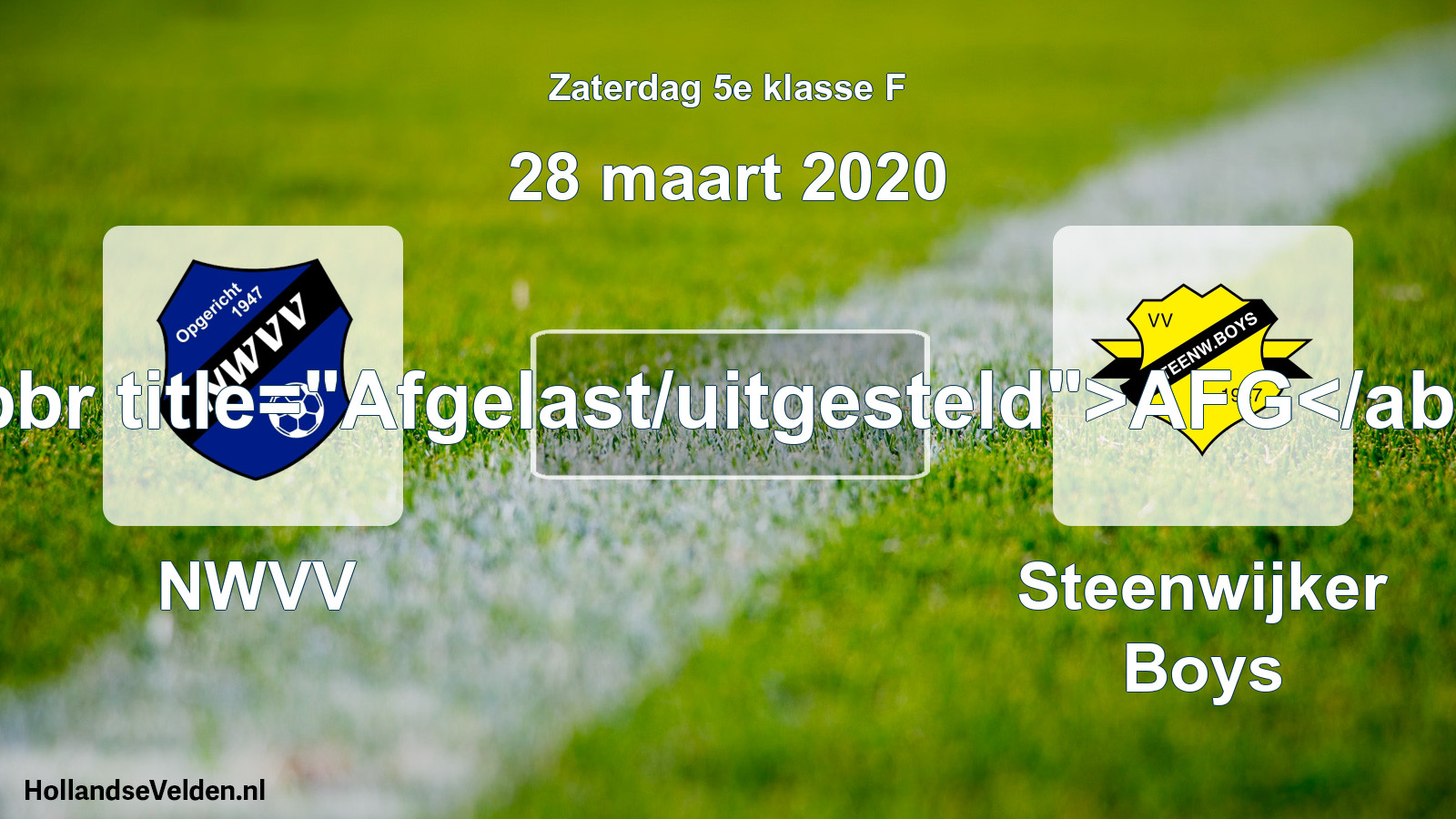 Scheduled Match: NWVV - Steenwijker Boys (28 March 2020)
