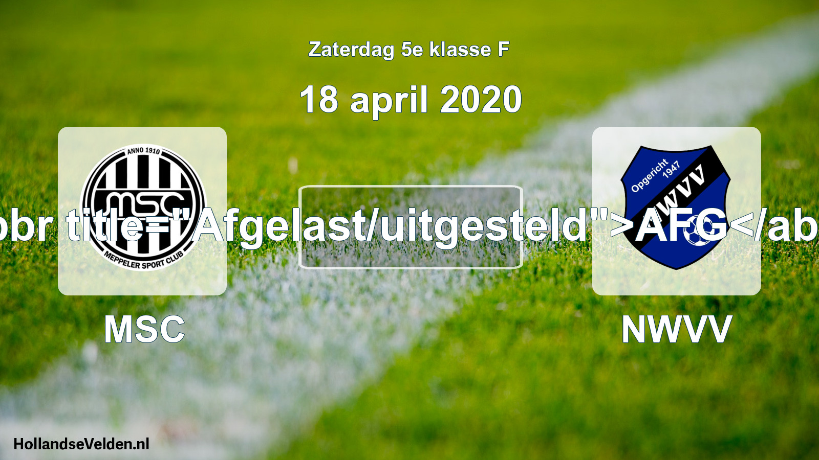 Scheduled Match: MSC - NWVV (18 April 2020)