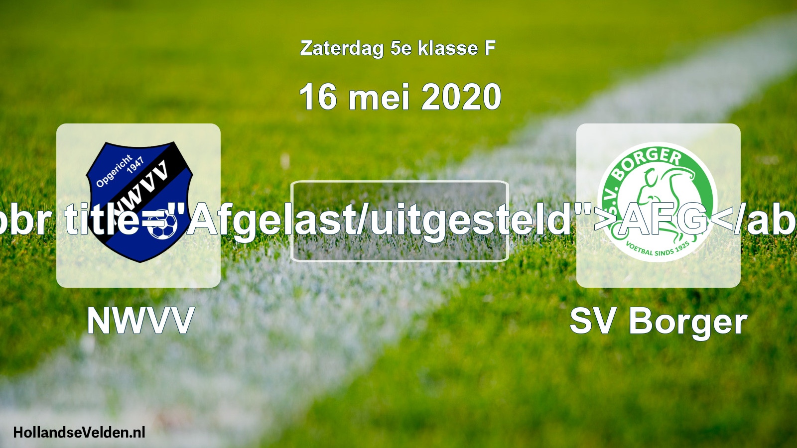 Scheduled Match: NWVV - SV Borger (16 May 2020)