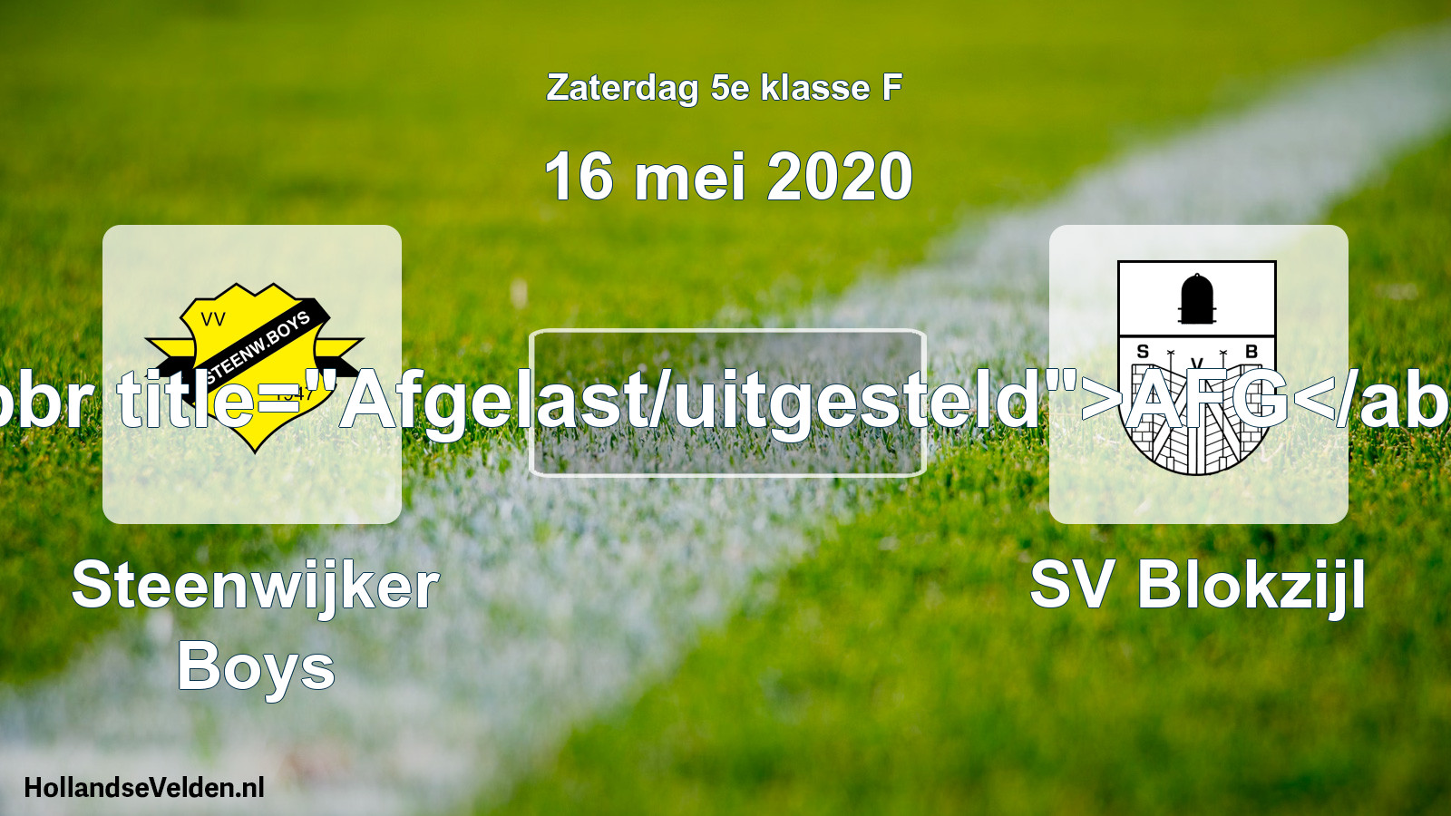 Scheduled Match: Steenwijker Boys - SV Blokzijl (16 May 2020)
