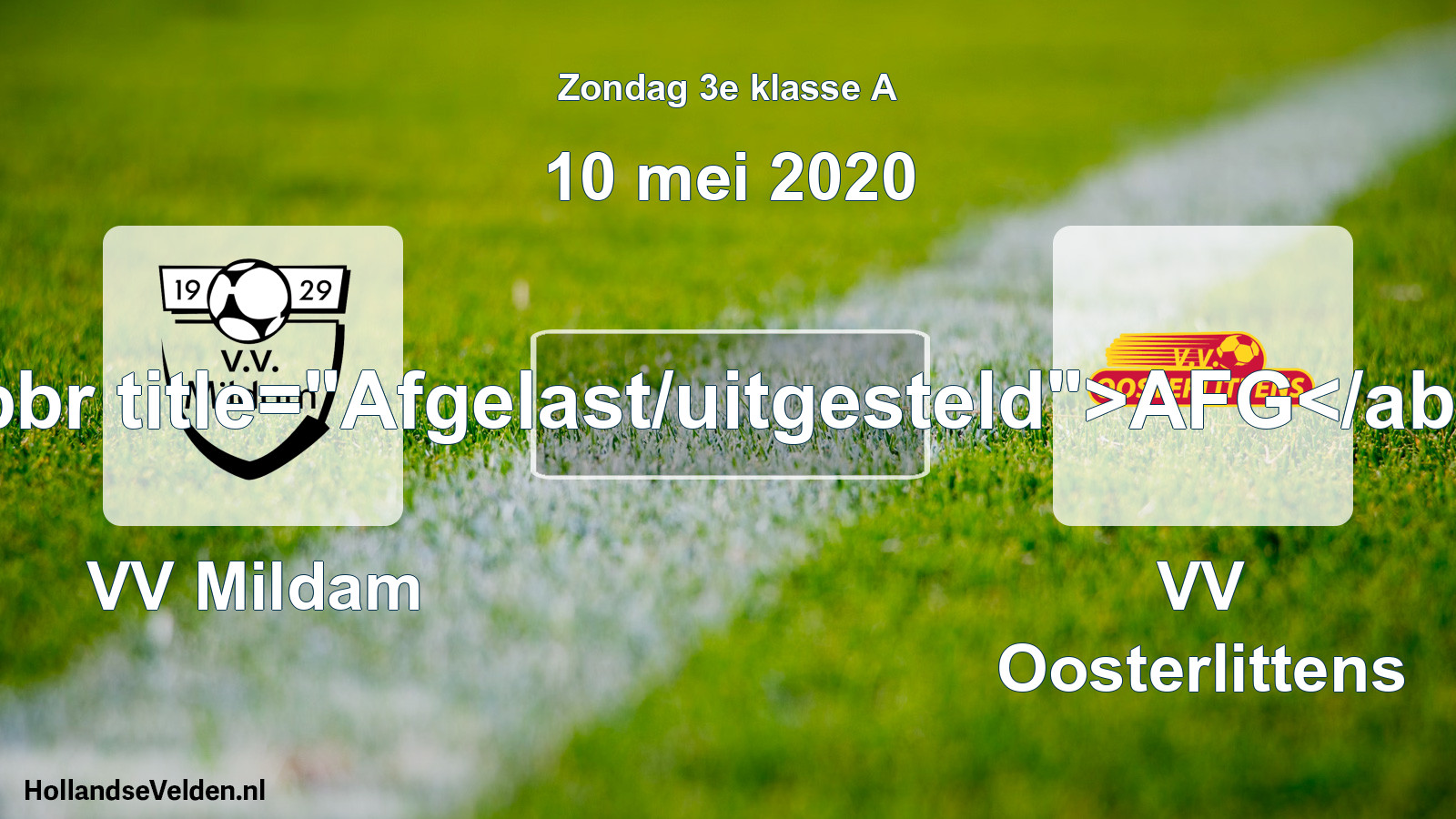 Scheduled Match: VV Mildam - VV Oosterlittens (10 May 2020)