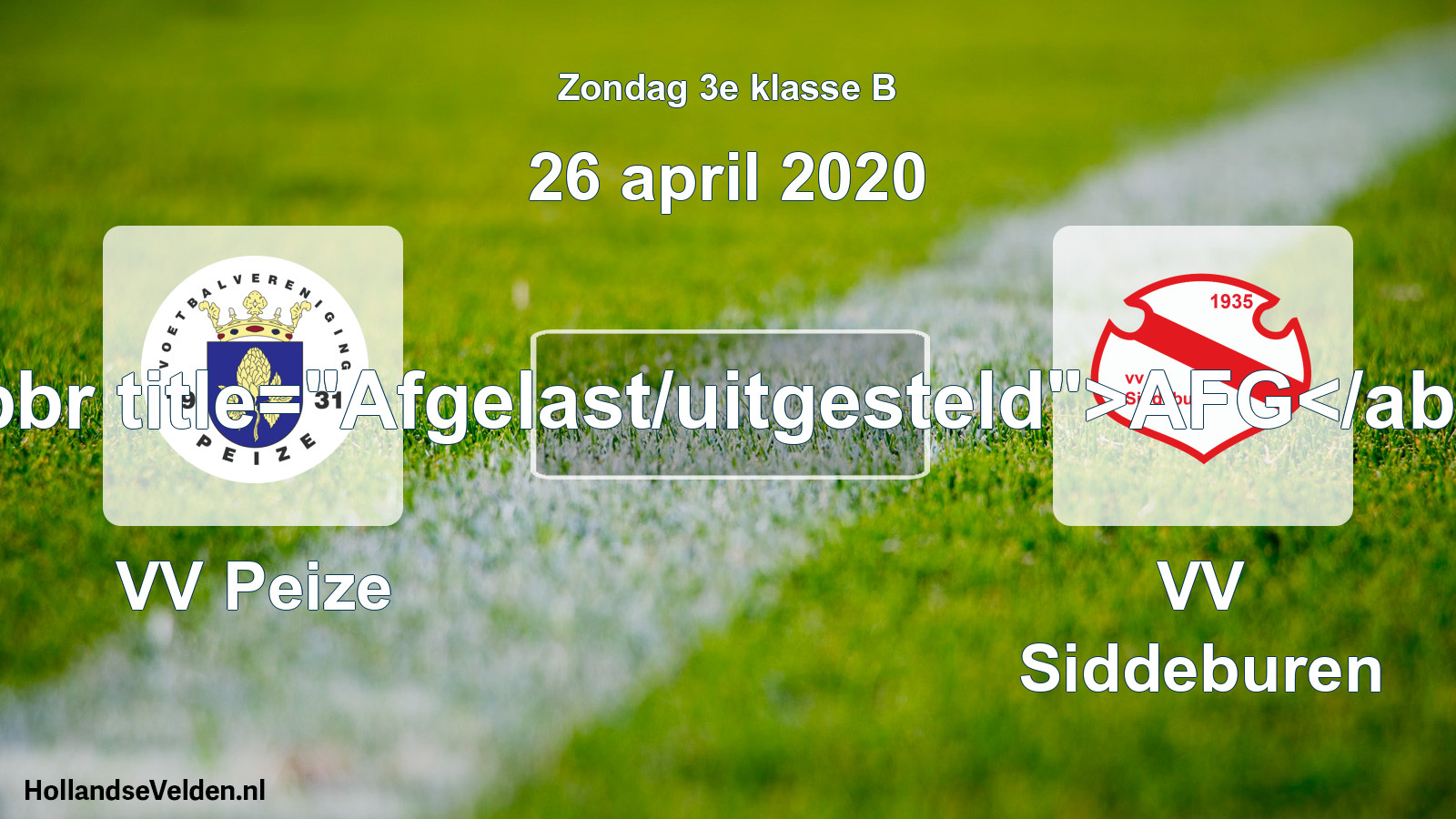 Scheduled Match: VV Peize - VV Siddeburen (26 April 2020)