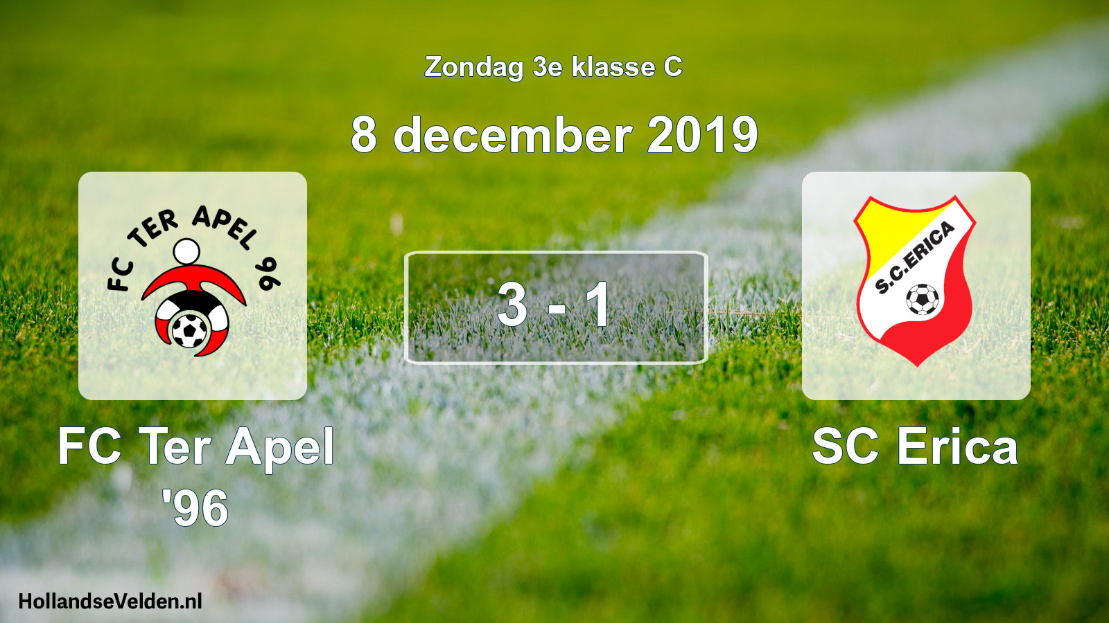 Total number of matches played: FC Ter Apel '96 - SC Erica 3 - 1 (8 December 2019)