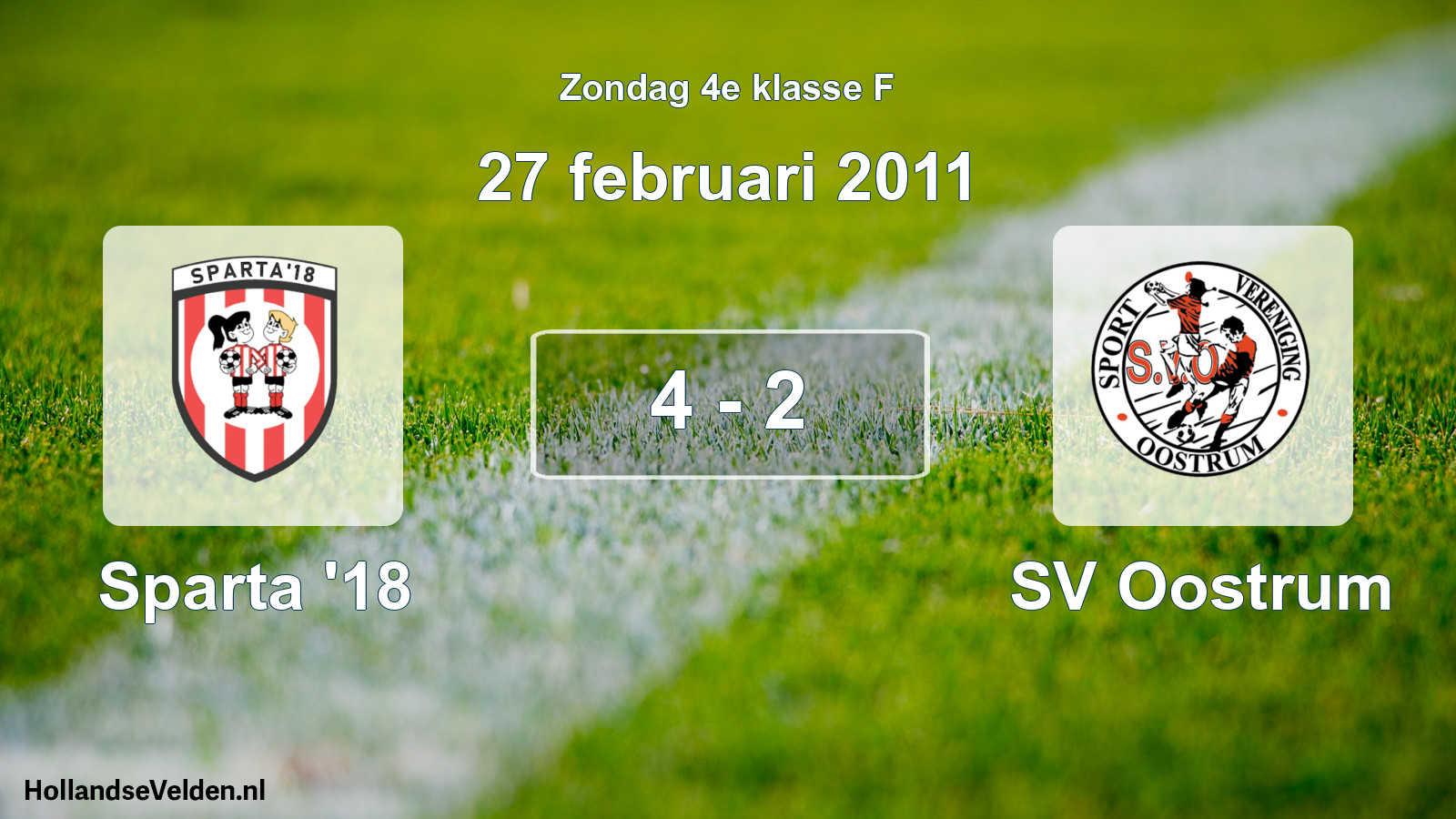 Total number of matches played: Sparta '18 - SV Oostrum 4 - 2 (27 February 2011)