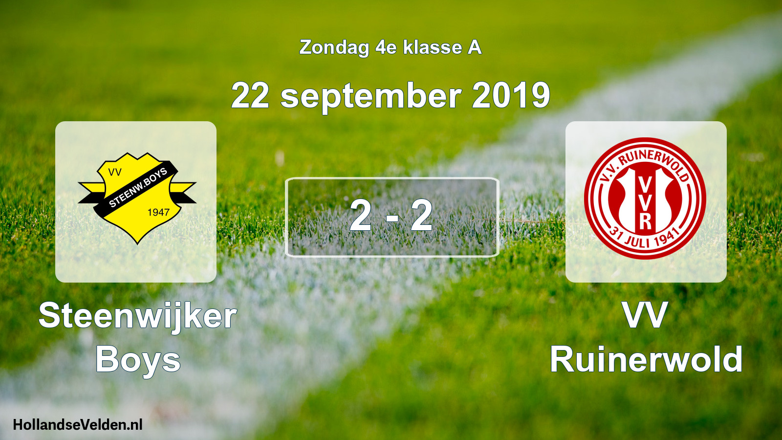 Total number of matches played: Steenwijker Boys - VV Ruinerwold 2 - 2 (22 September 2019)