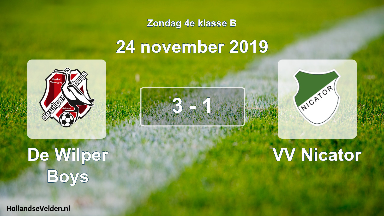 Total number of matches played: De Wilper Boys - VV Nicator 3 - 1 (24 November 2019)