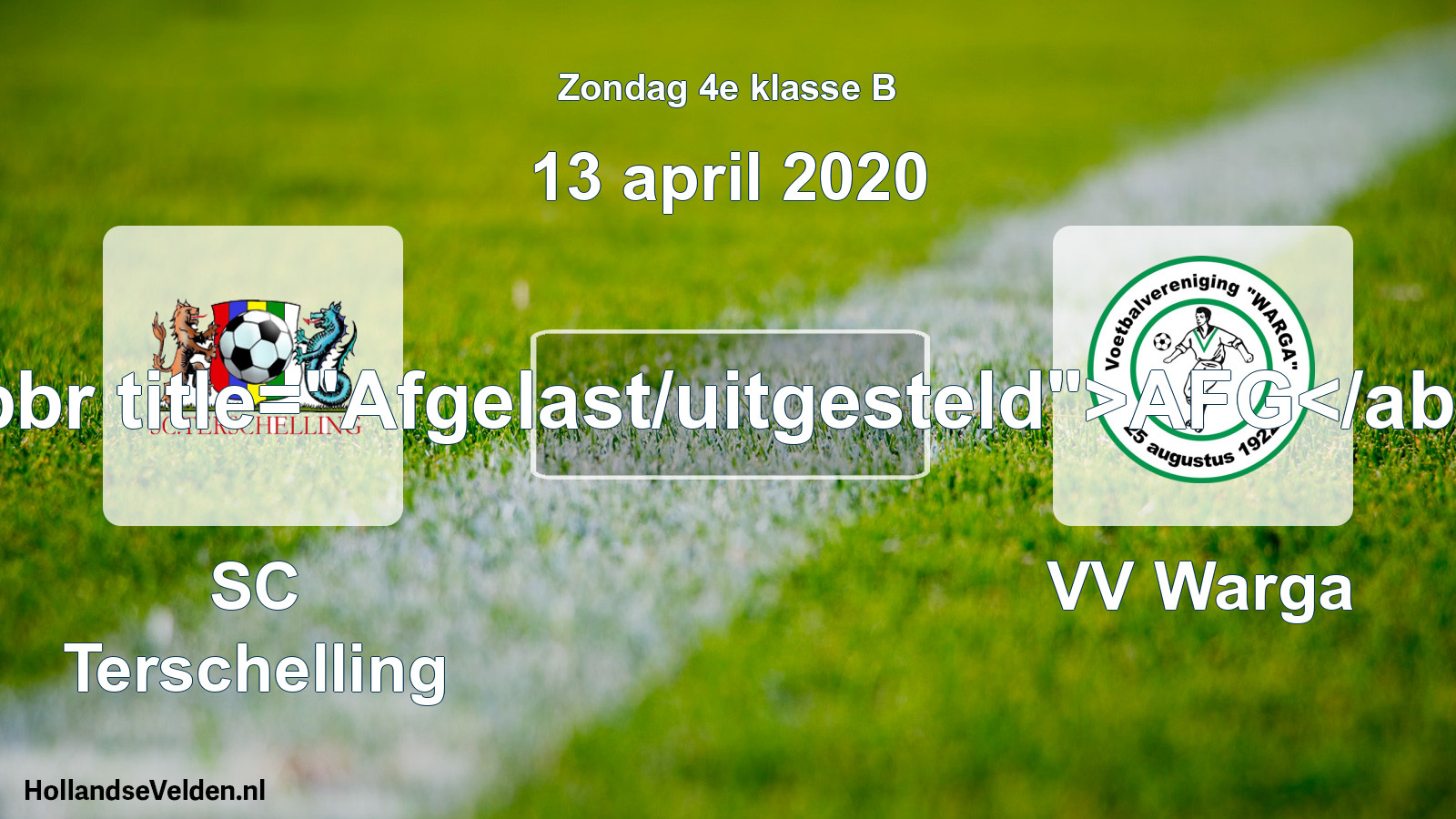 Scheduled Match: SC Terschelling - VV Warga (13 April 2020)