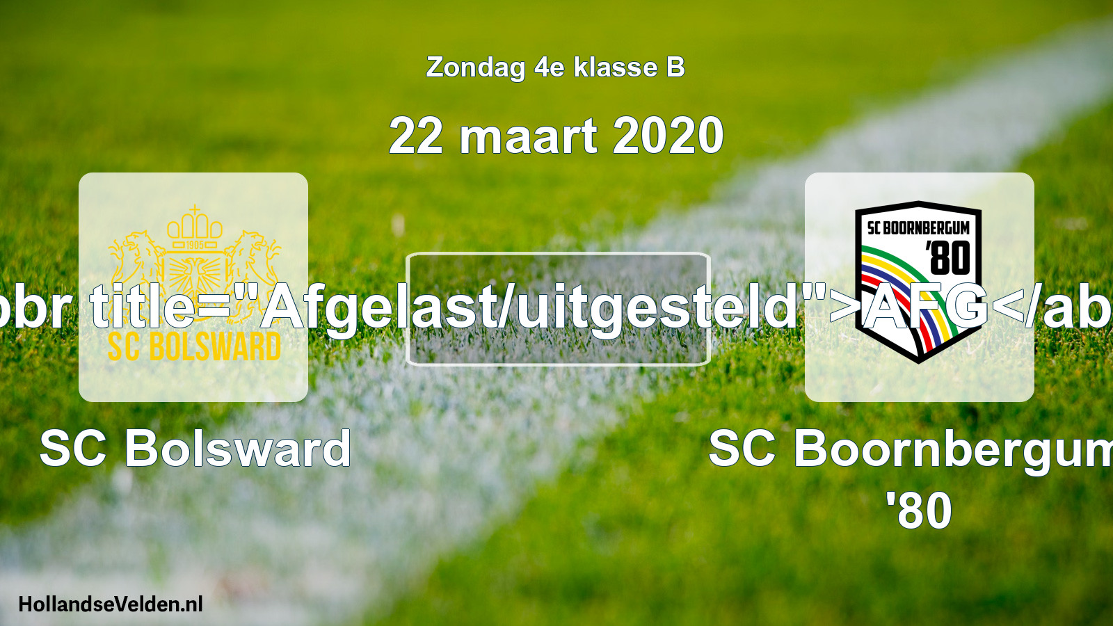 Scheduled Match: SC Bolsward - SC Boornbergum '80 (22 March 2020)