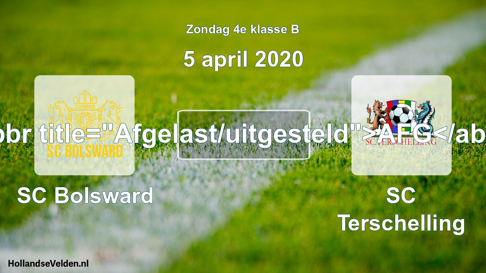 Scheduled Match: SC Bolsward - SC Terschelling (5 April 2020)