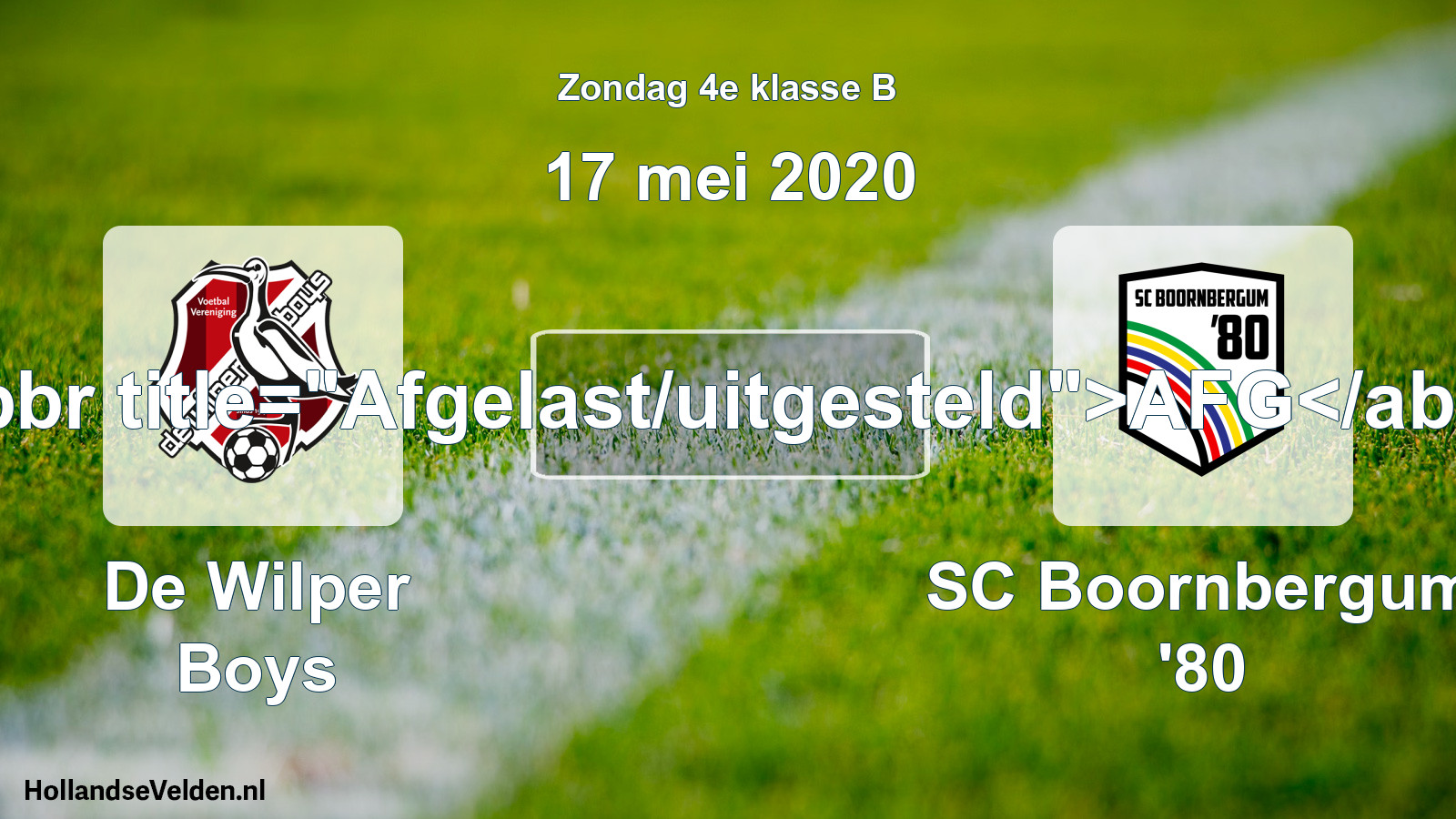 Scheduled Match: De Wilper Boys - SC Boornbergum '80 (17 May 2020)