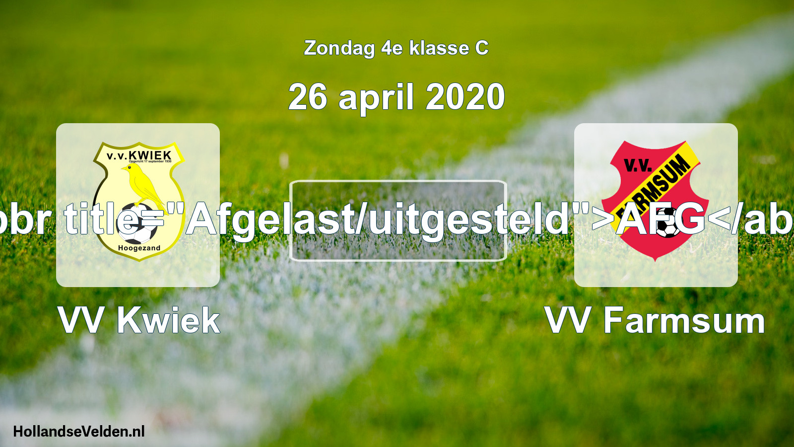 Scheduled Match: VV Kwiek - VV Farmsum (26 April 2020)