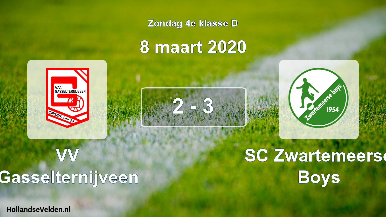 Total number of matches played: VV Gasselternijveen - SC Zwartemeerse Boys 2 - 3 (8 March 2020)
