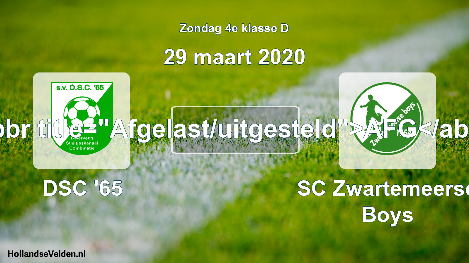Scheduled Match: DSC '65 - SC Zwartemeerse Boys (29 March 2020)