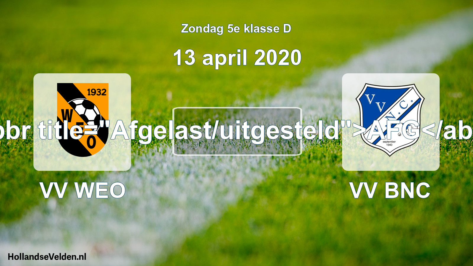 Scheduled Match: VV WEO - VV BNC (13 April 2020)