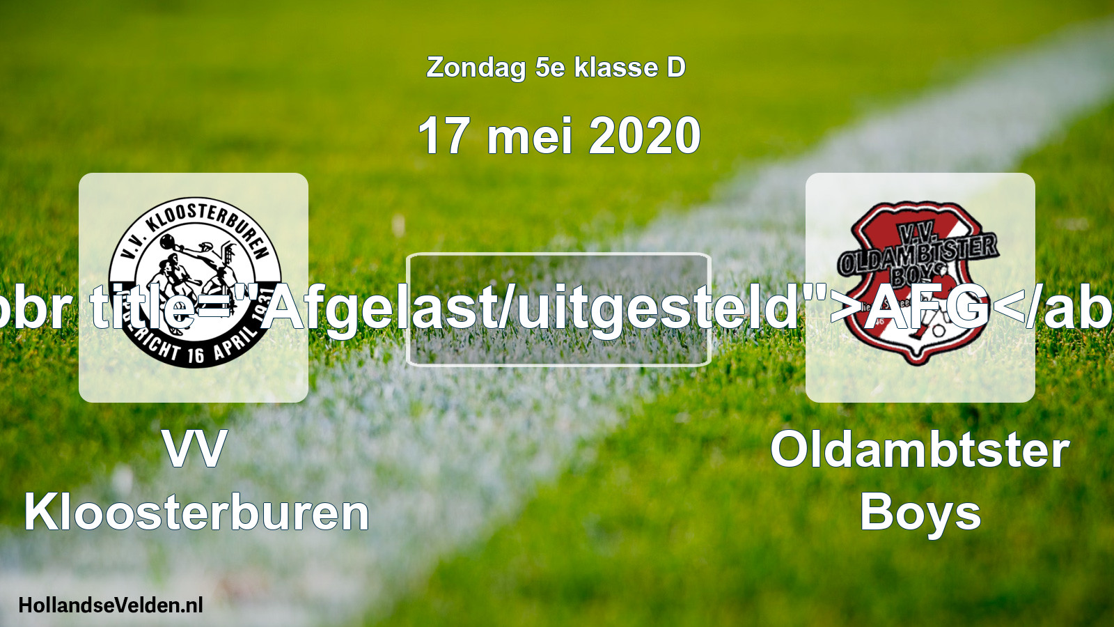 Scheduled Match: VV Kloosterburen - Oldambtster Boys (17 May 2020)