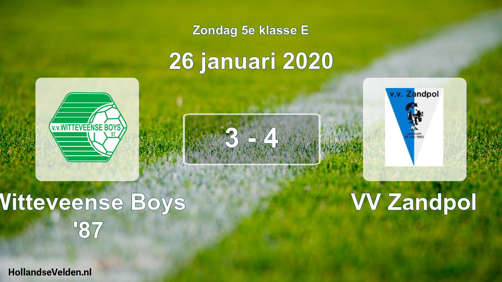 Total number of matches played: Witteveense Boys '87 - VV Zandpol 3 - 4 (26 January 2020)