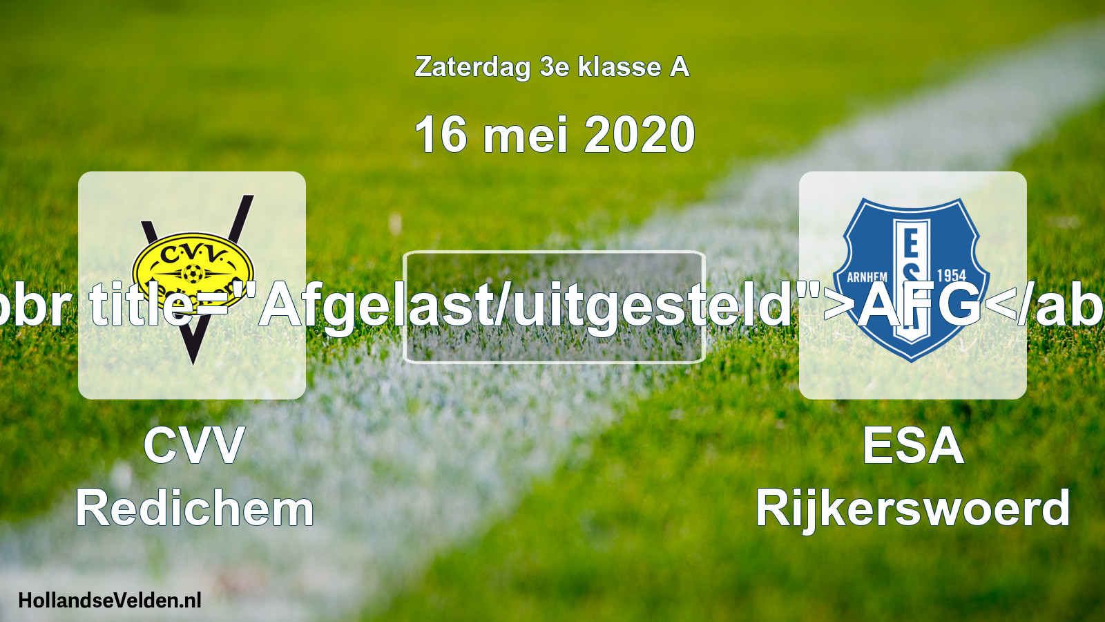 Scheduled Match: CVV Redichem - ESA Rijkerswoerd (16 May 2020)
