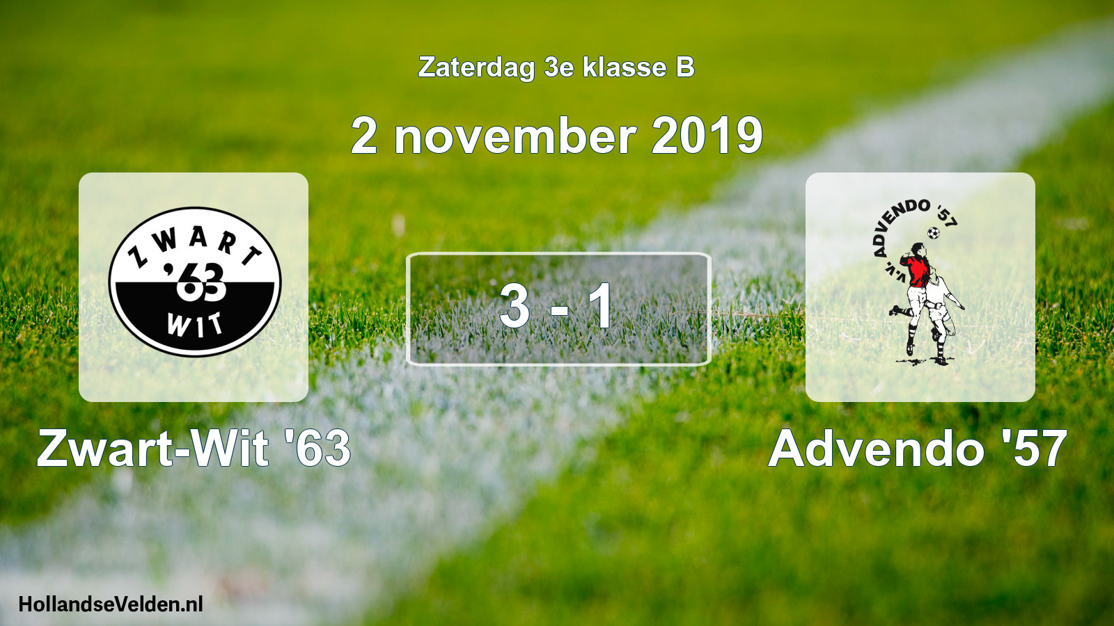Total number of matches played: Zwart-Wit '63 - Advendo '57 3 - 1 (2 November 2019)