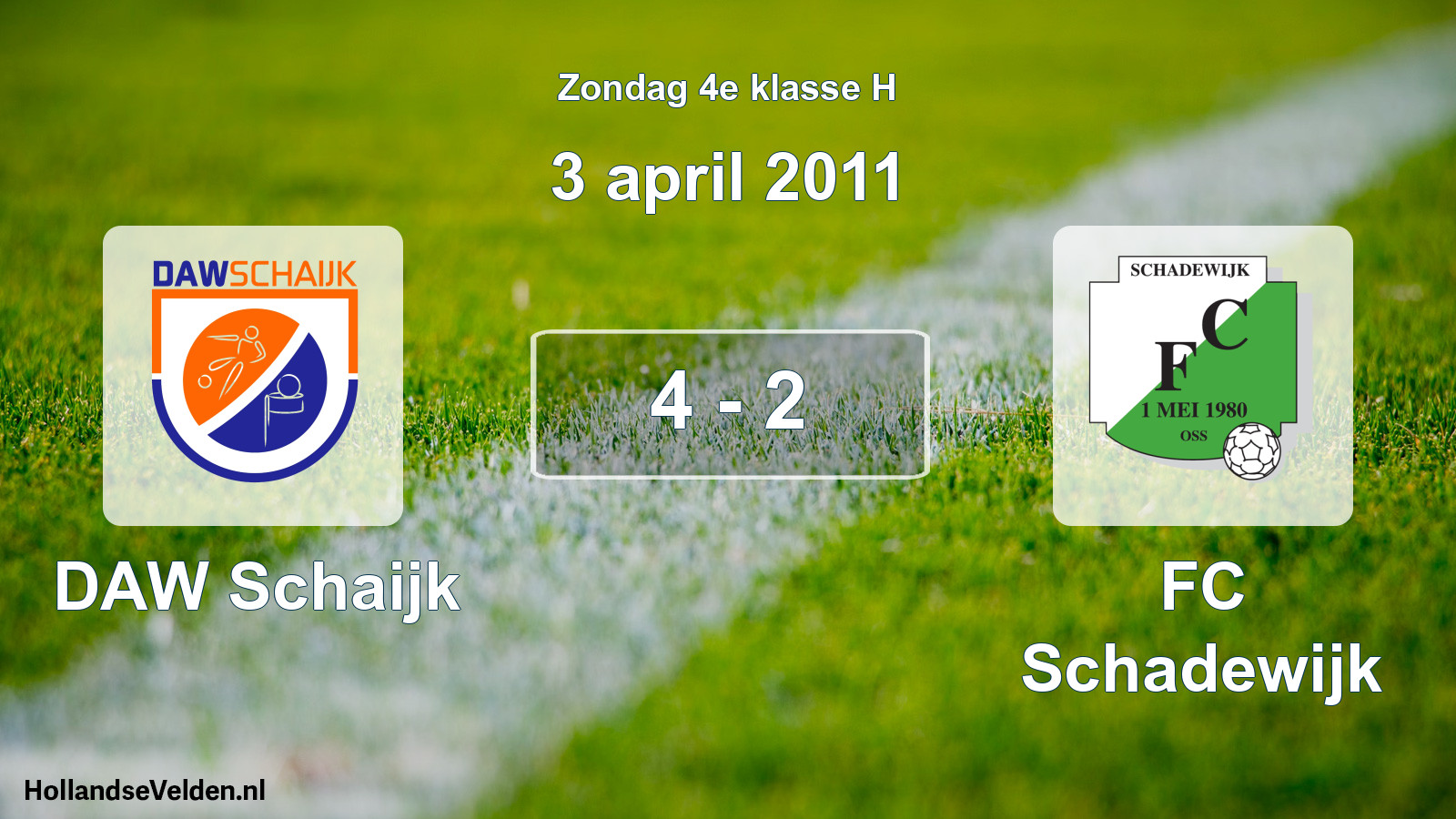 Total number of matches played: DAW Schaijk - FC Schadewijk 4 - 2 (3 April 2011)
