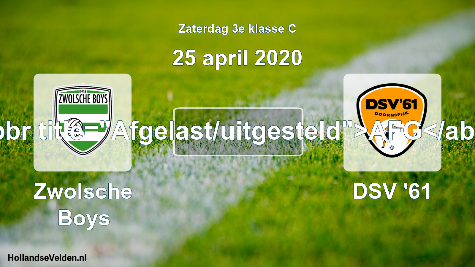Scheduled Match: Zwolsche Boys - DSV '61 (25 April 2020)