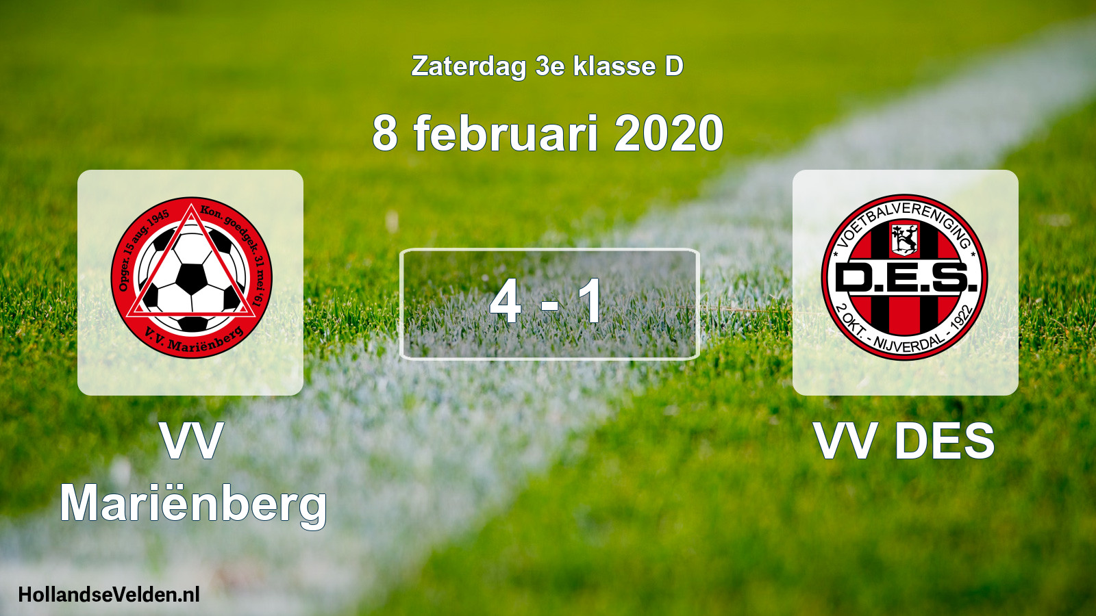 Total number of matches played: VV Mariënberg - VV DES 4 - 1 (8 February 2020)