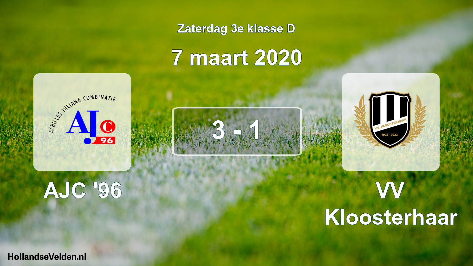 Total number of matches played: AJC '96 - VV Kloosterhaar 3 - 1 (7 March 2020)