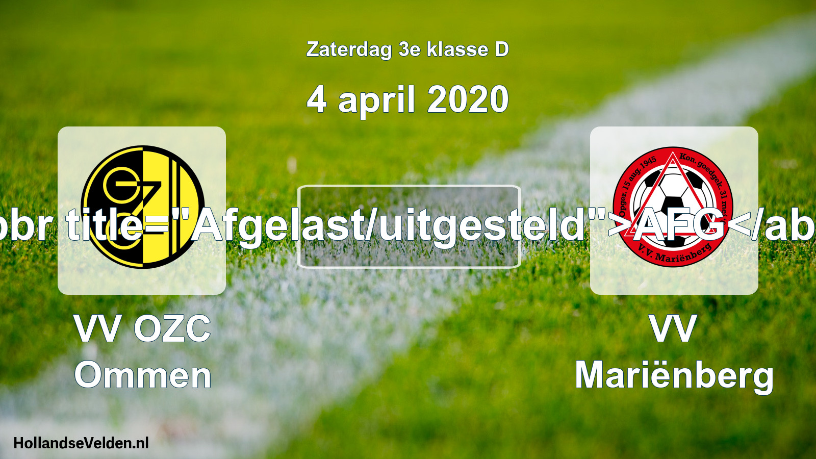 Scheduled Match: VV OZC Ommen - VV Mariënberg (4 April 2020)