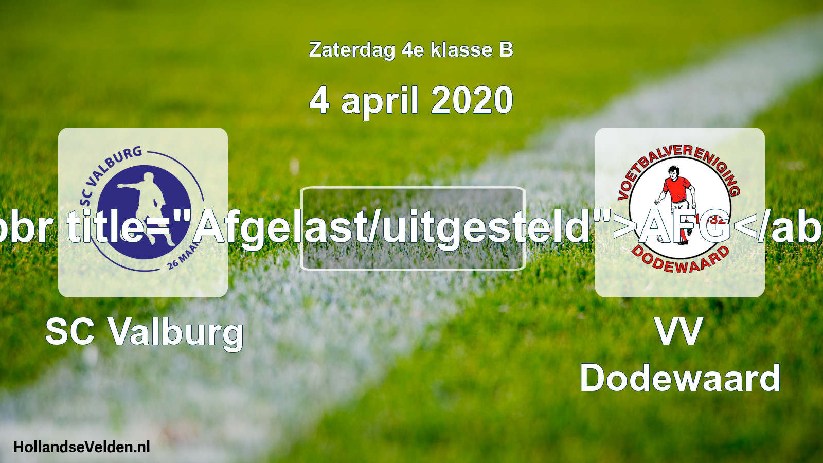 Scheduled Match: SC Valburg - VV Dodewaard (4 April 2020)