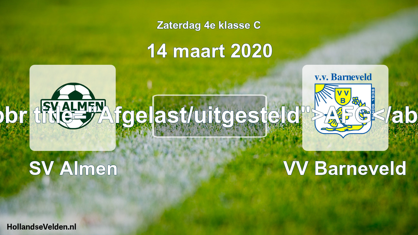 Scheduled Match: SV Almen - VV Barneveld (14 March 2020)