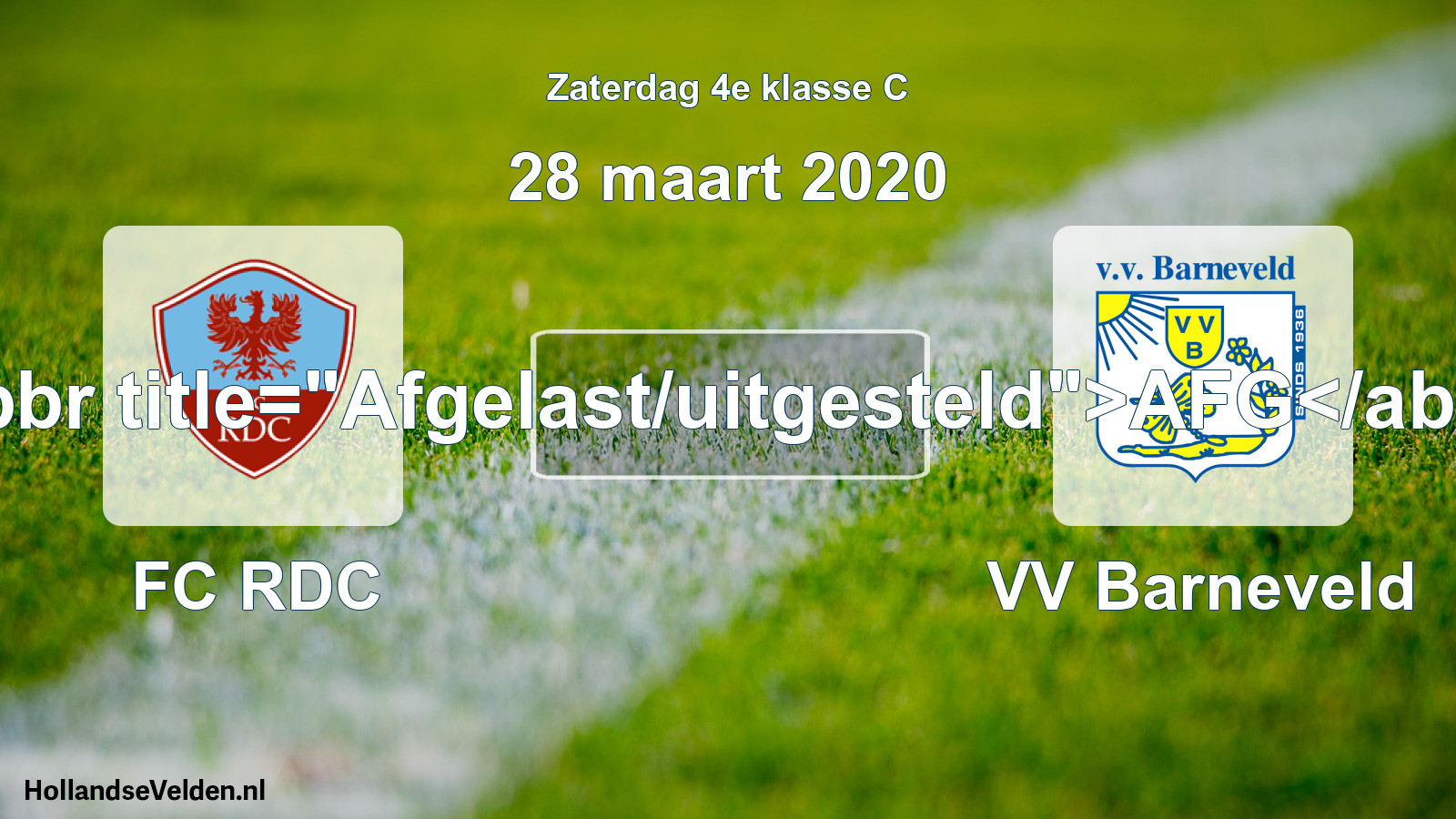 Scheduled Match: FC RDC - VV Barneveld (28 March 2020)