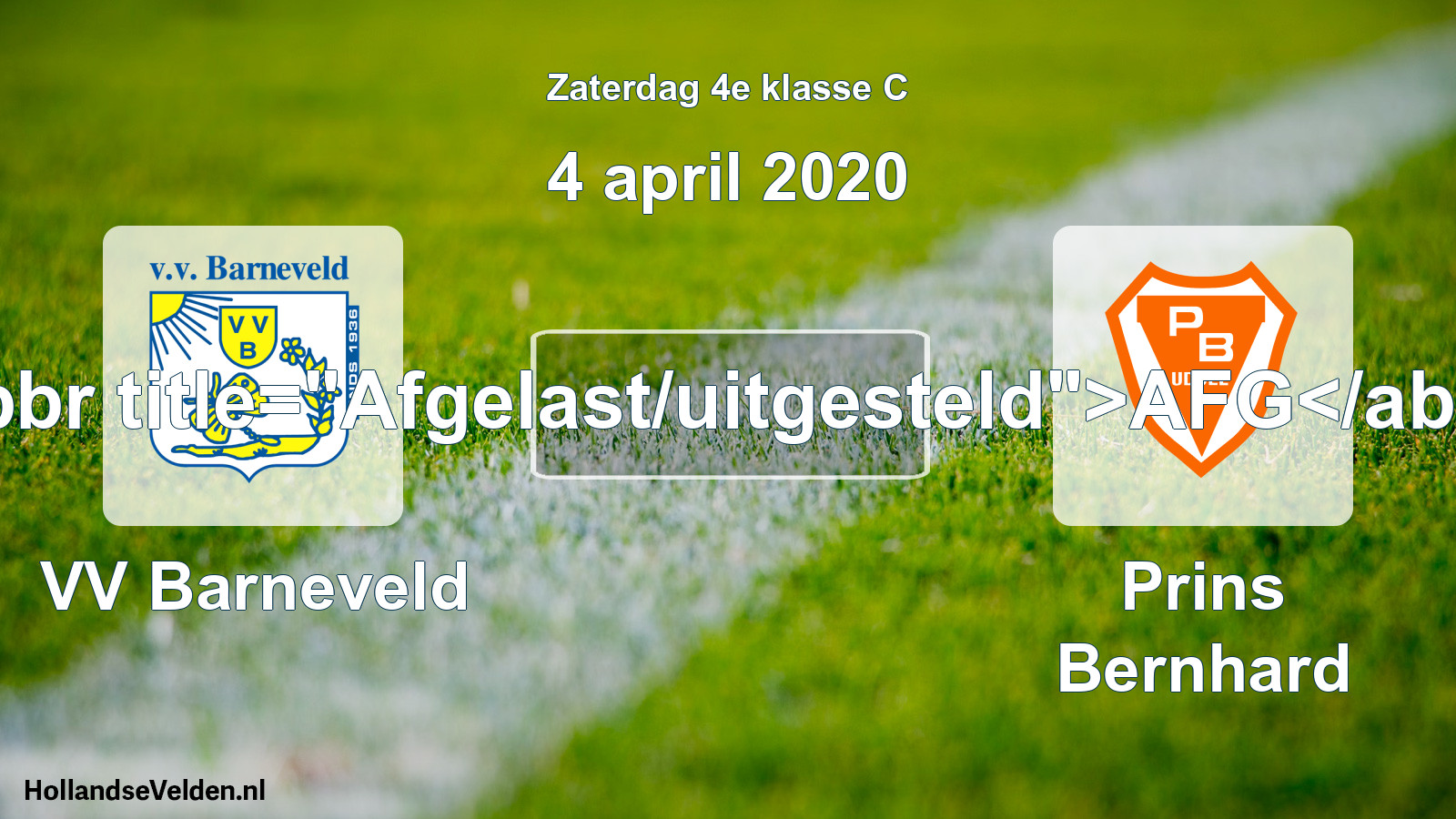 Scheduled Match: VV Barneveld - Prins Bernhard (4 April 2020)