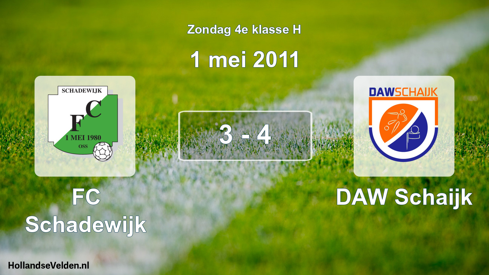 Total number of matches played: FC Schadewijk - DAW Schaijk 3 - 4 (1 May 2011)