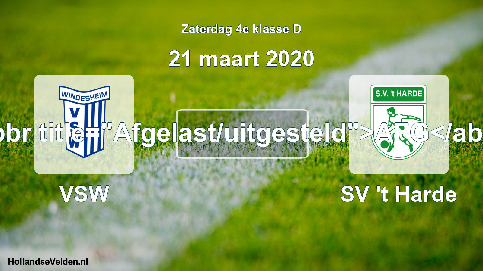 Scheduled Match: VSW - SV 't Harde (21 March 2020)