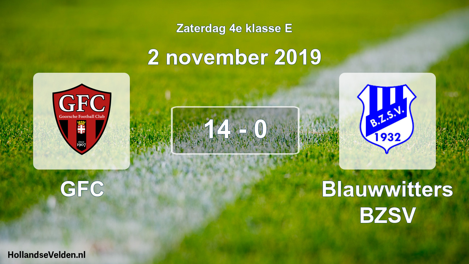 Total number of matches played: GFC - Blauwwitters BZSV 14 - 0 (2 November 2019)