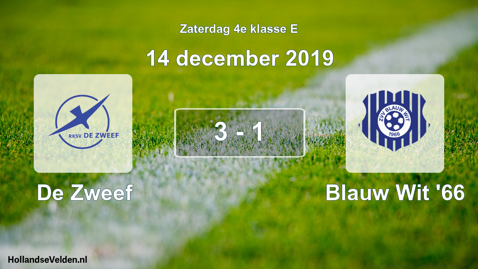 Total number of matches played: De Zweef - Blauw Wit '66 3 - 1 (14 December 2019)