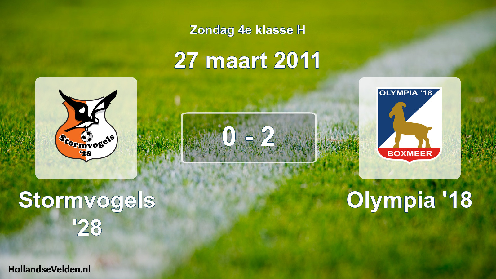 Total number of matches played: Stormvogels '28 - Olympia '18 0 - 2 (27 March 2011)