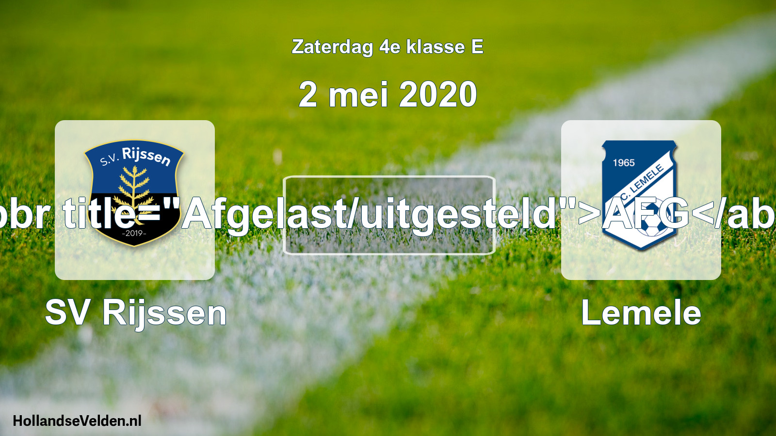 Scheduled Match: SV Rijssen - Lemele (2 May 2020)