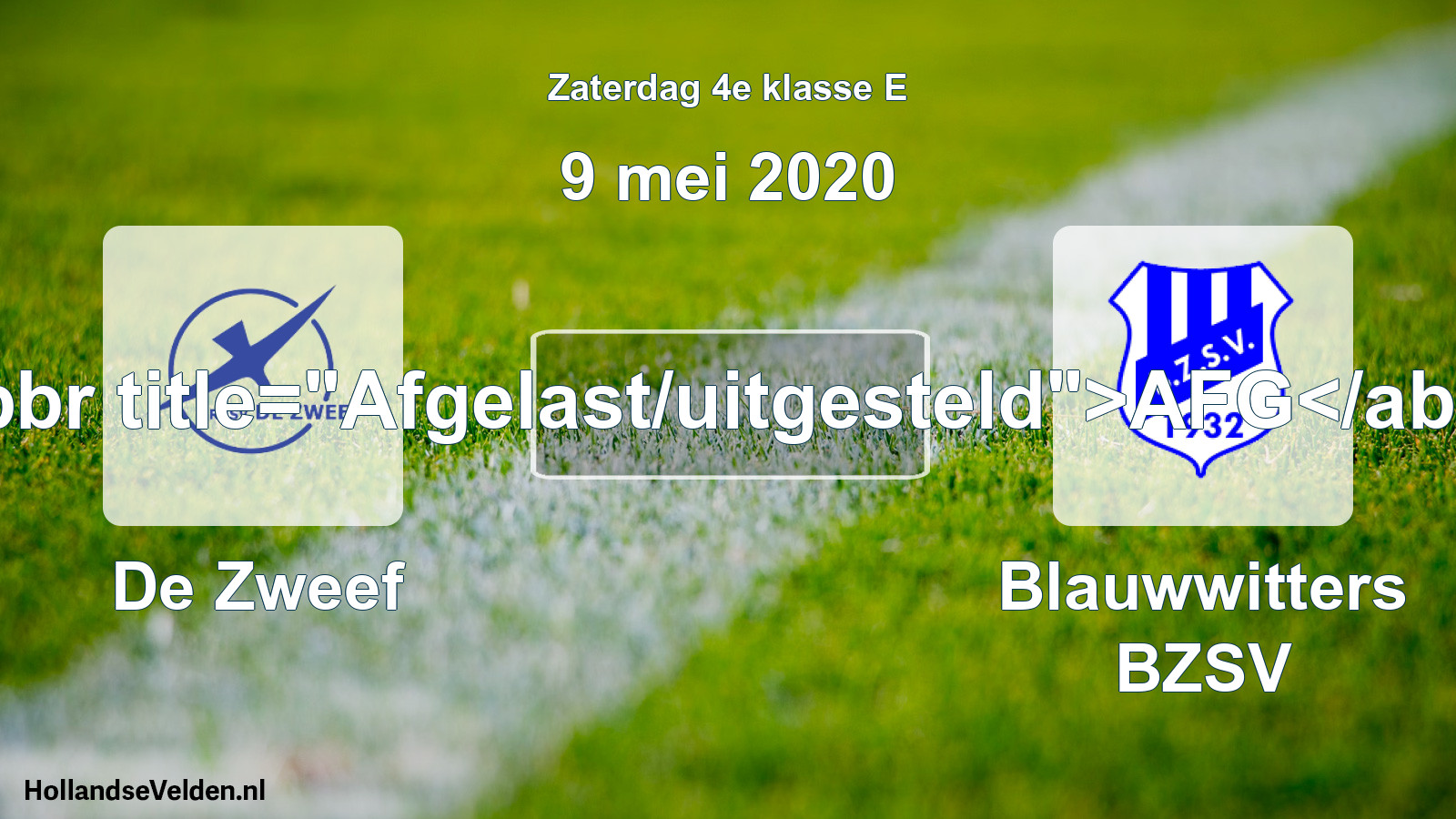 Scheduled Match: De Zweef - Blauwwitters BZSV (9 May 2020)