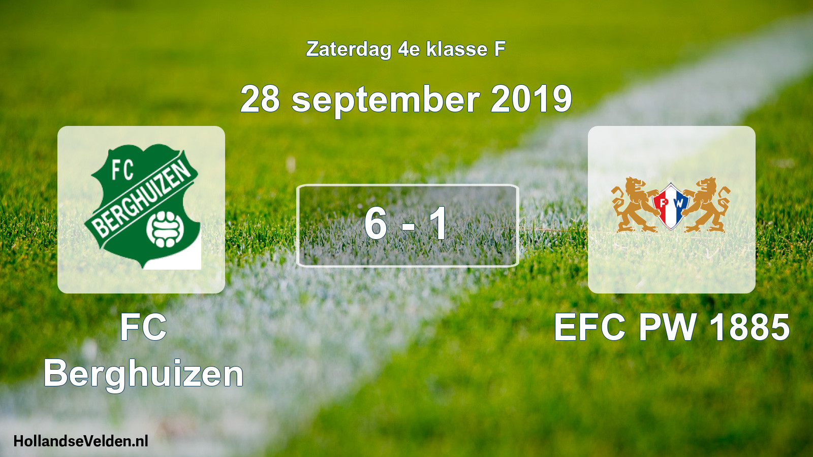 Total number of matches played: FC Berghuizen - PW 1885 6 - 1 (28 September 2019)