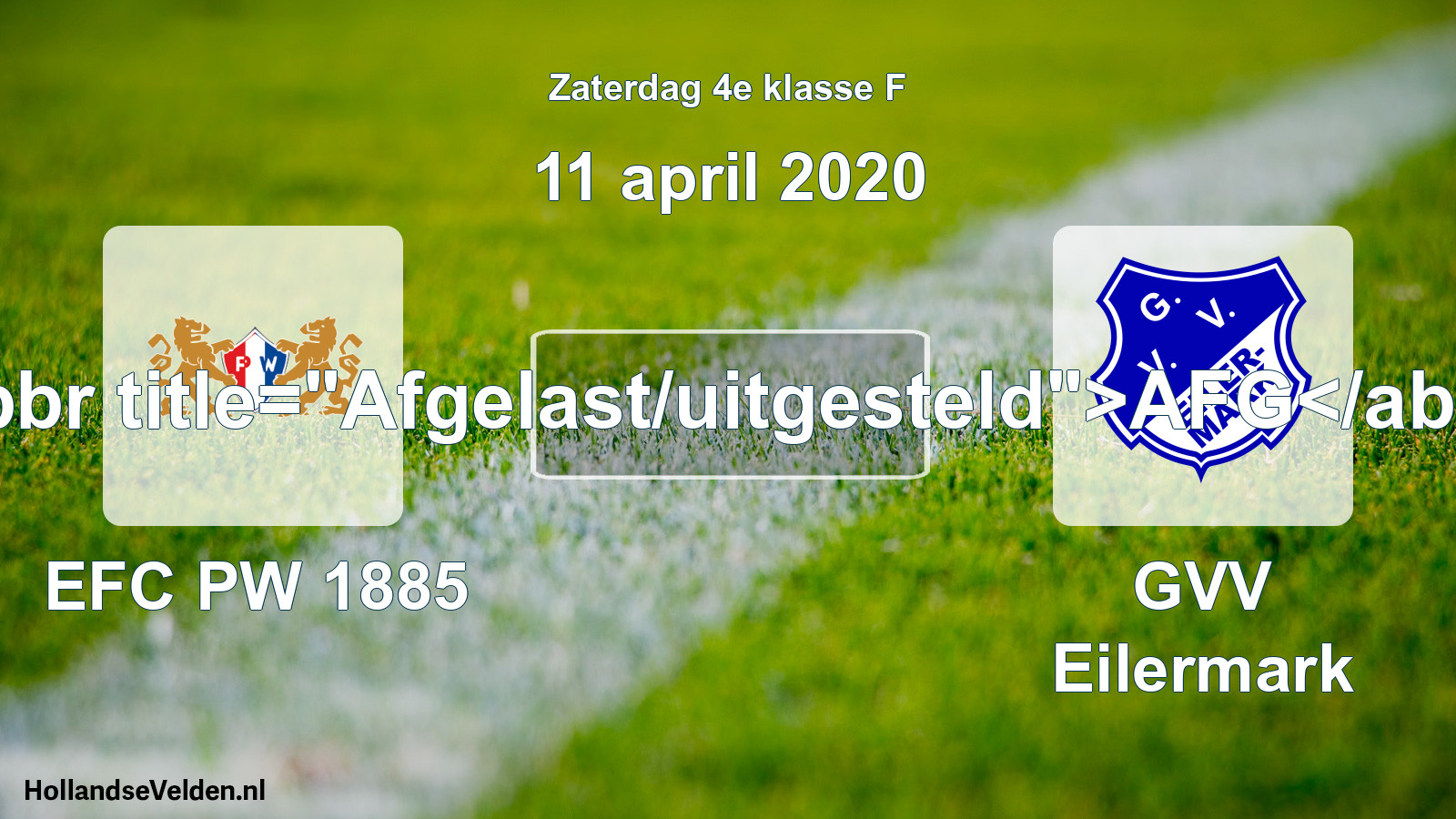 Scheduled Match: PW 1885 - GVV Eilermark (11 April 2020)