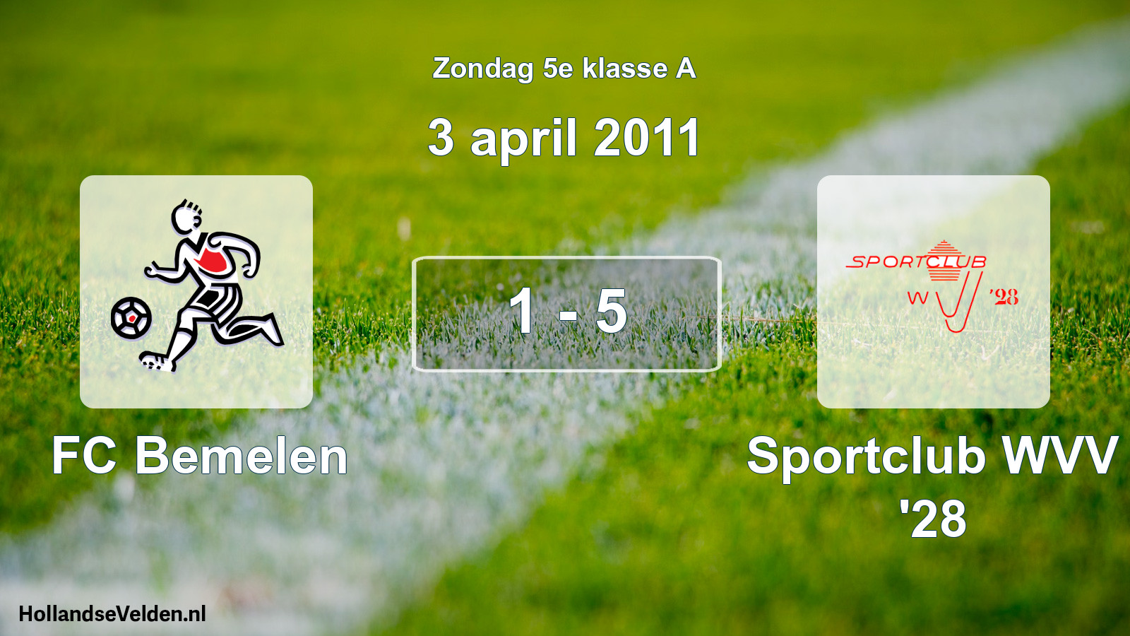 Total number of matches played: FC Bemelen - Sportclub WVV '28 1 - 5 (3 April 2011)