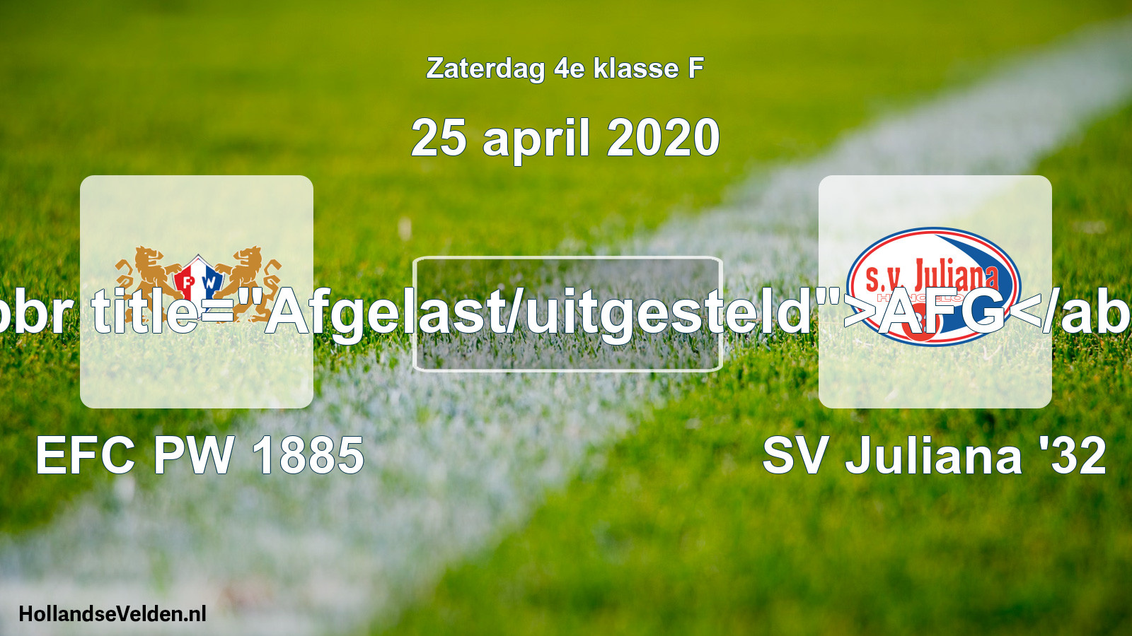 Scheduled Match: PW 1885 - SV Juliana '32 (25 April 2020)