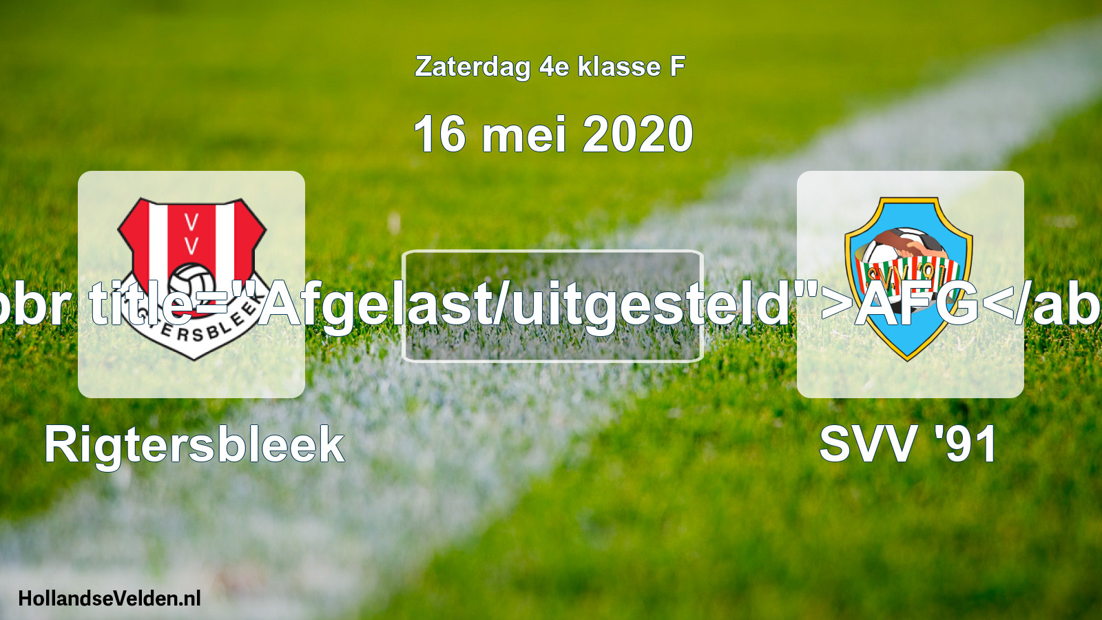 Scheduled Match: Rigtersbleek - SVV '91 (16 May 2020)