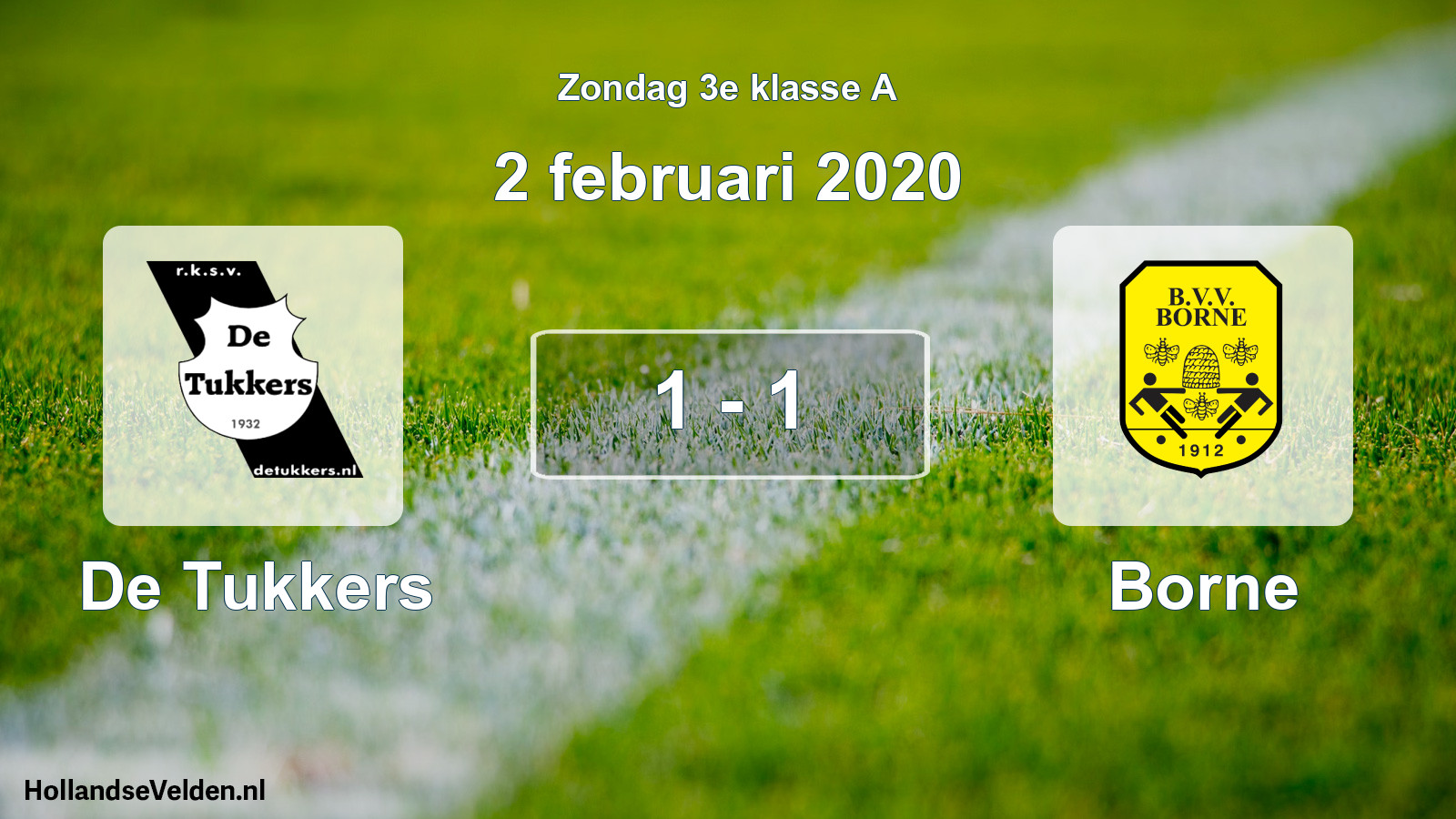 Total number of matches played: De Tukkers - Borne 1 - 1 (2 February 2020)