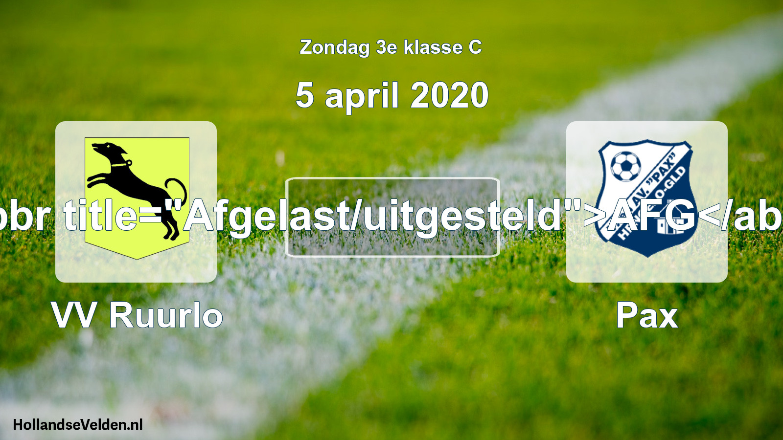 Scheduled Match: VV Ruurlo - Pax (5 April 2020)