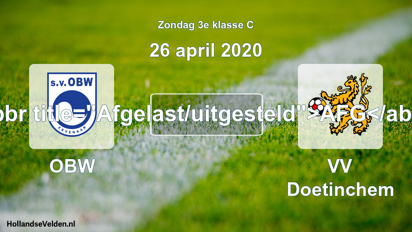 Scheduled Match: OBW - VV Doetinchem (26 April 2020)