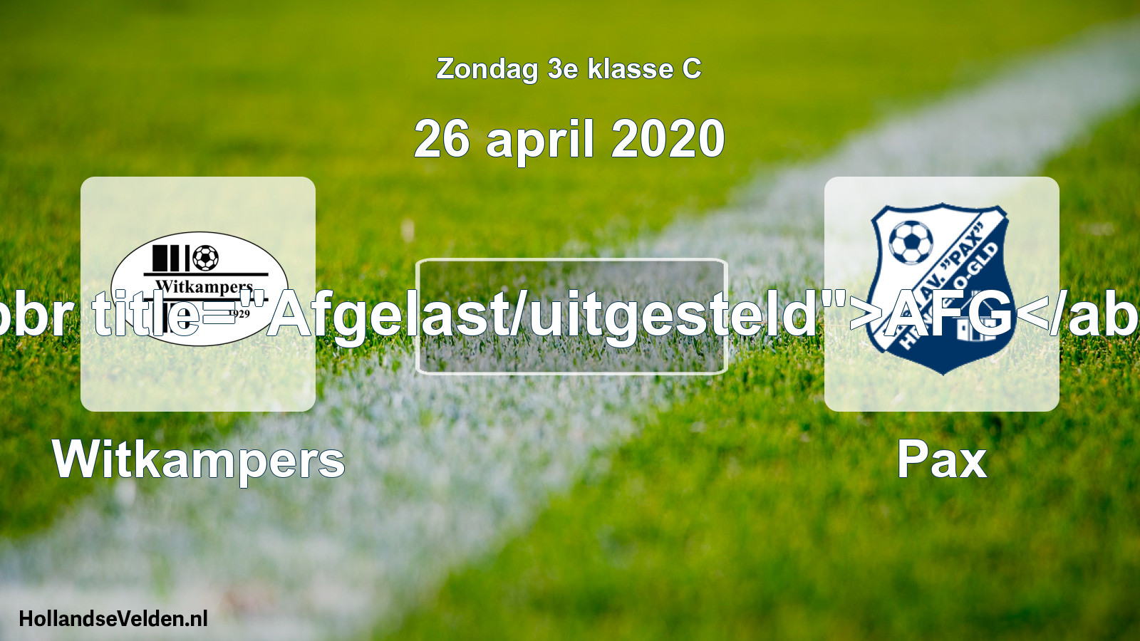 Scheduled Match: Witkampers - Pax (26 April 2020)