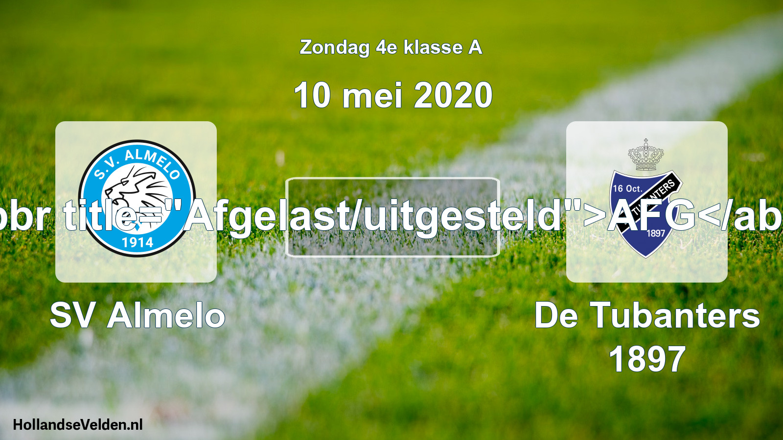 Scheduled Match: SV Almelo - De Tubanters 1897 (10 May 2020)